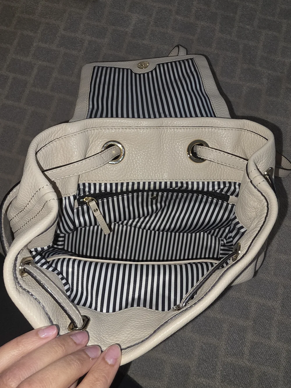 kate spade Pebbled Leather Cream Backpack with Front Zip Pocket